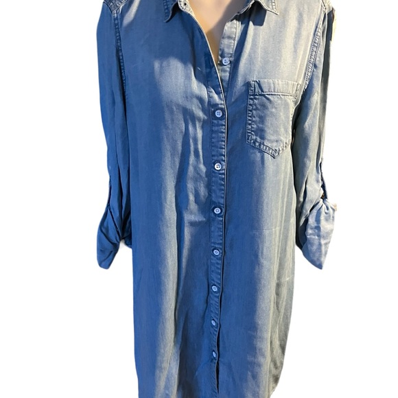 BEACH LUNCH LOUNGE Button Front Denim Shirt Dress Pockets Size Medium - Picture 2 of 11